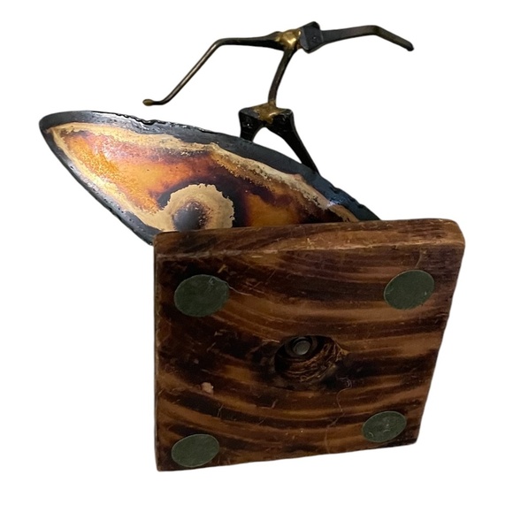 Vintage Handmade Brutalist Surfer Metal Statue Sculpture‎ With Wood Base - Picture 3 of 6